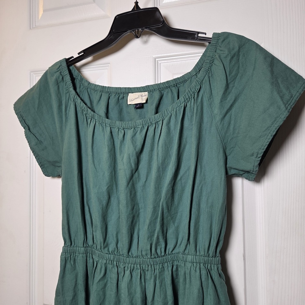 Universal Thread sz L green midi dress boatneck back cutout‎ slits 100% cotton - Picture 2 of 9